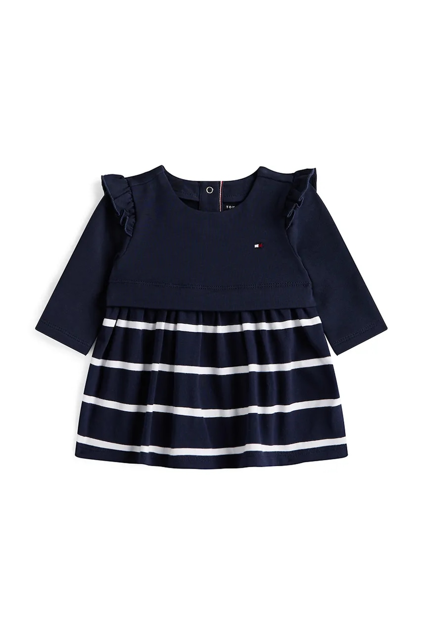 Kojenecké šaty s bavlnou Tommy Hilfiger tmavomodrá barva, mini, KN0KN02066