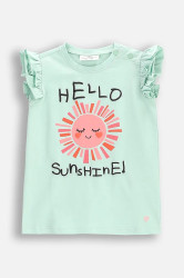 Kojenecké tričko Coccodrillo zelená barva, TROPICAL STORY GIRL NEWBORN