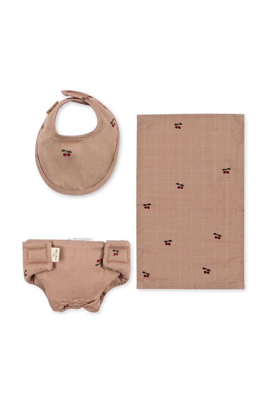 Konges Sløjd  Sada pro miminko: plenka, bryndáček a šátek  DOLL NURSERY SET 3-pack