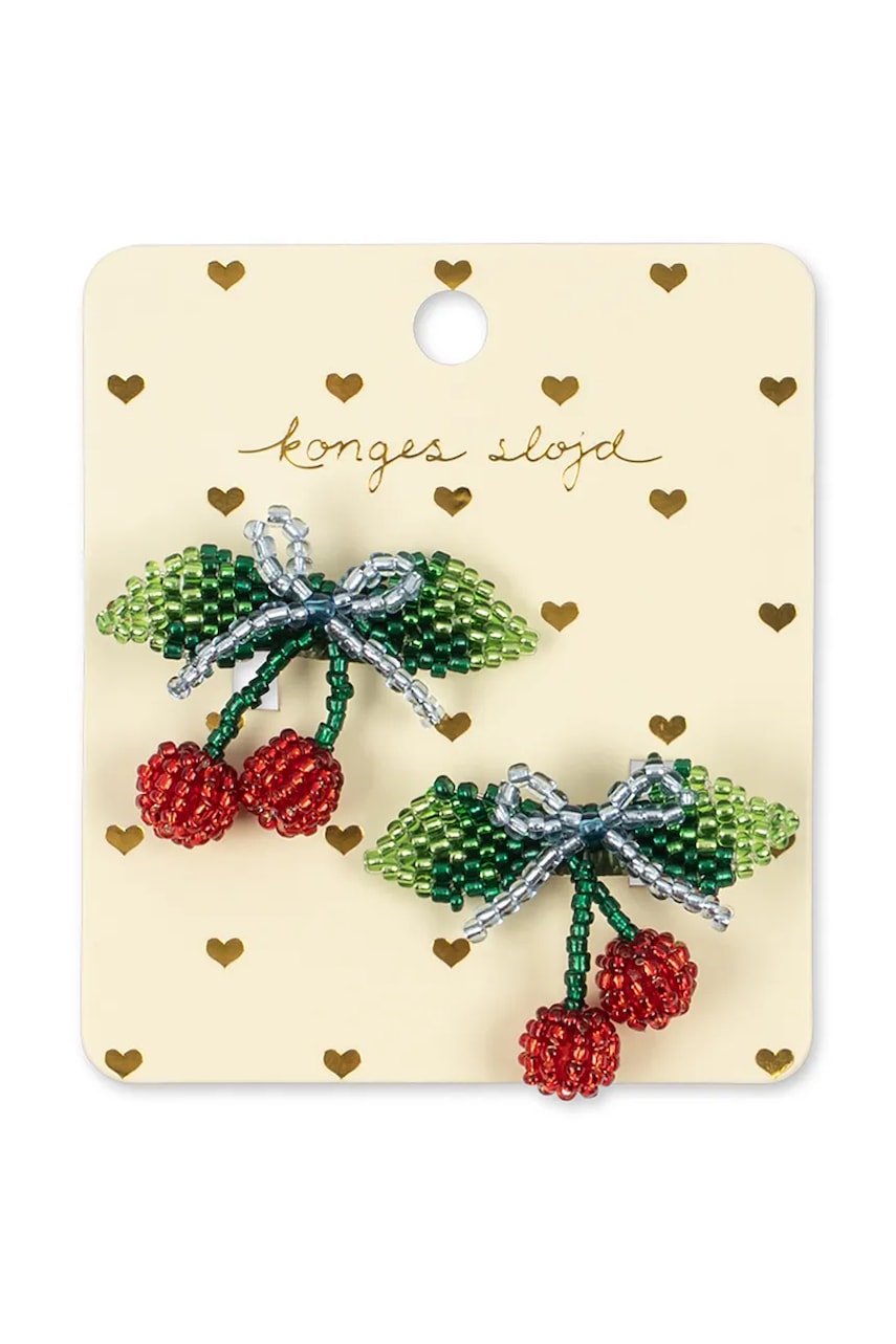 Konges Sløjd  skřipce do vlasů dětské 2 PACK BEADED CHERRY BOW HAIR CLIP