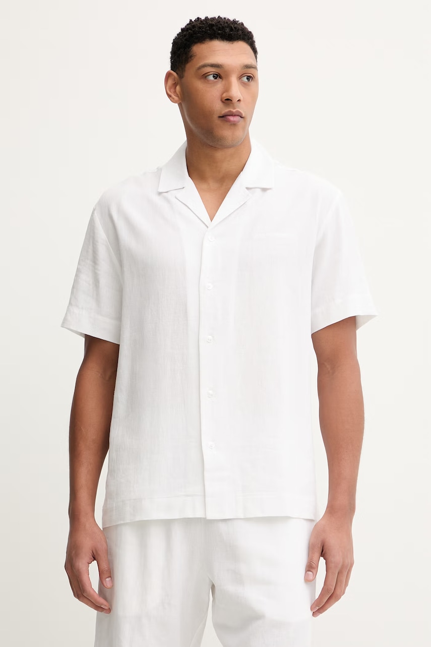 Košile s příměsí lnu Emporio Armani Underwear