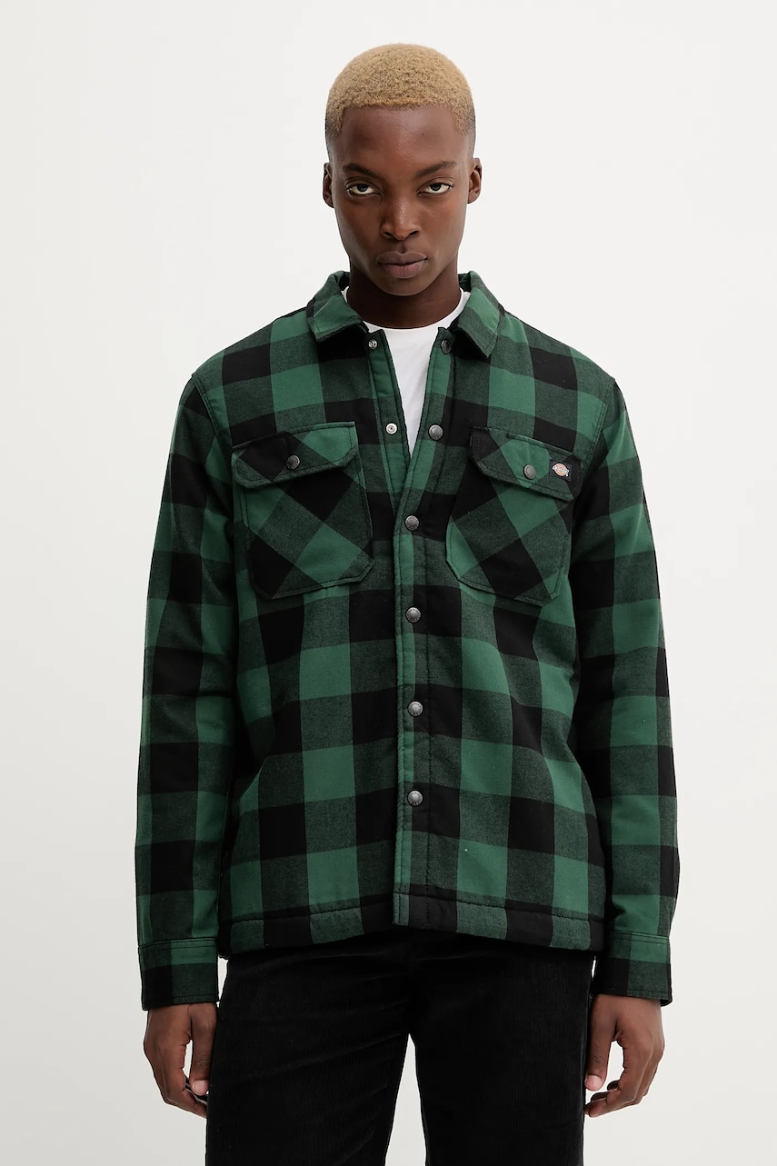 Košilová bunda Dickies zelená barva, přechodná, DK0A4XGR