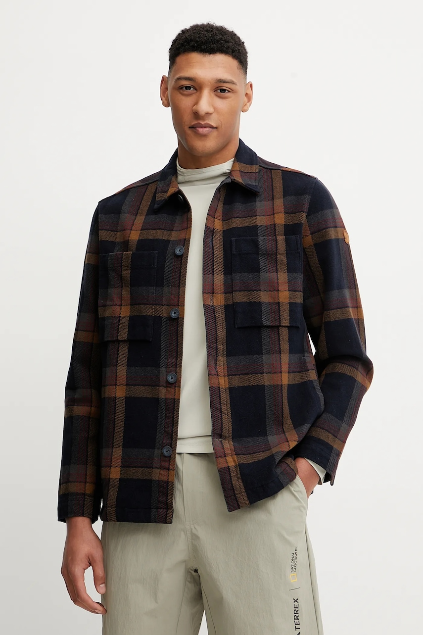 Košilová bunda Fjallraven Singi Flannel Overshirt M tmavomodrá barva, přechodná, F12600226.555.265