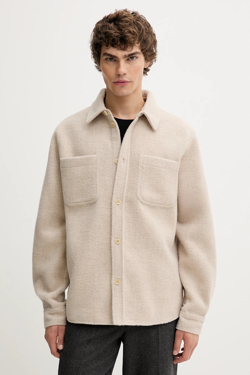 Košilová bunda s příměsí vlny Les Deux Lennon béžová barva, 1000547