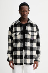 Košilová bunda Tommy Jeans pánská, černá barva, přechodná, oversize, DM0DM22013