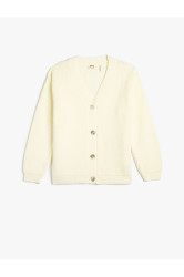 Koton Cardigan Knitwear Basic V Neck Buttoned Off Shoulder