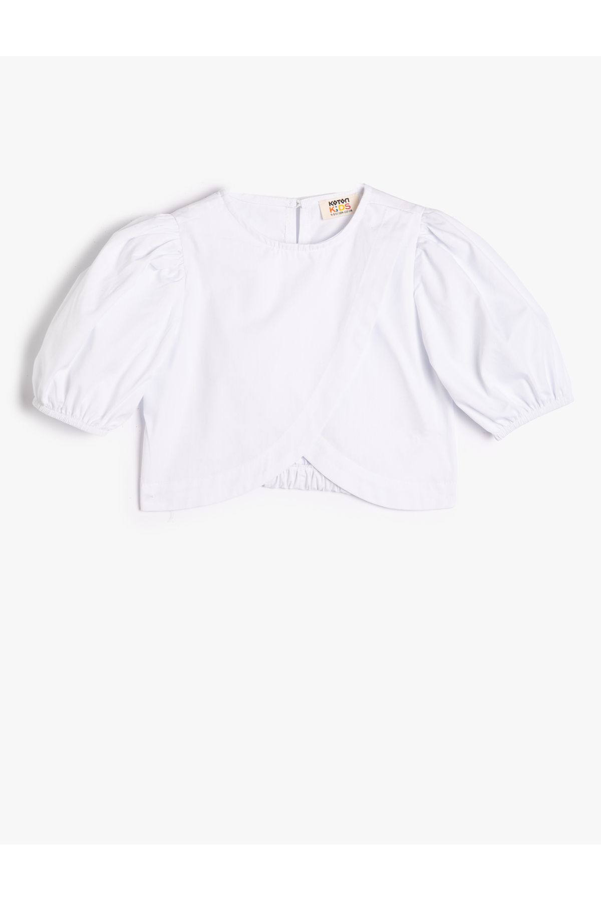 Koton Crop Blouse Asymmetrical Cut Buttoned Back Short Balloon Sleeves Cotton