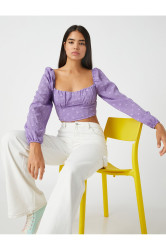 Koton Crop Blouse Balloon Sleeve Textured