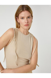 Koton Crop T-Shirt Sleeveless Shoulder Gather Detailed