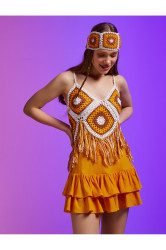 Koton Crop Undershirt with Crochet Tassel Detail