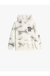 Koton Hooded Sweatshirt Batik Patterned Slogan Printed Raised Cotton