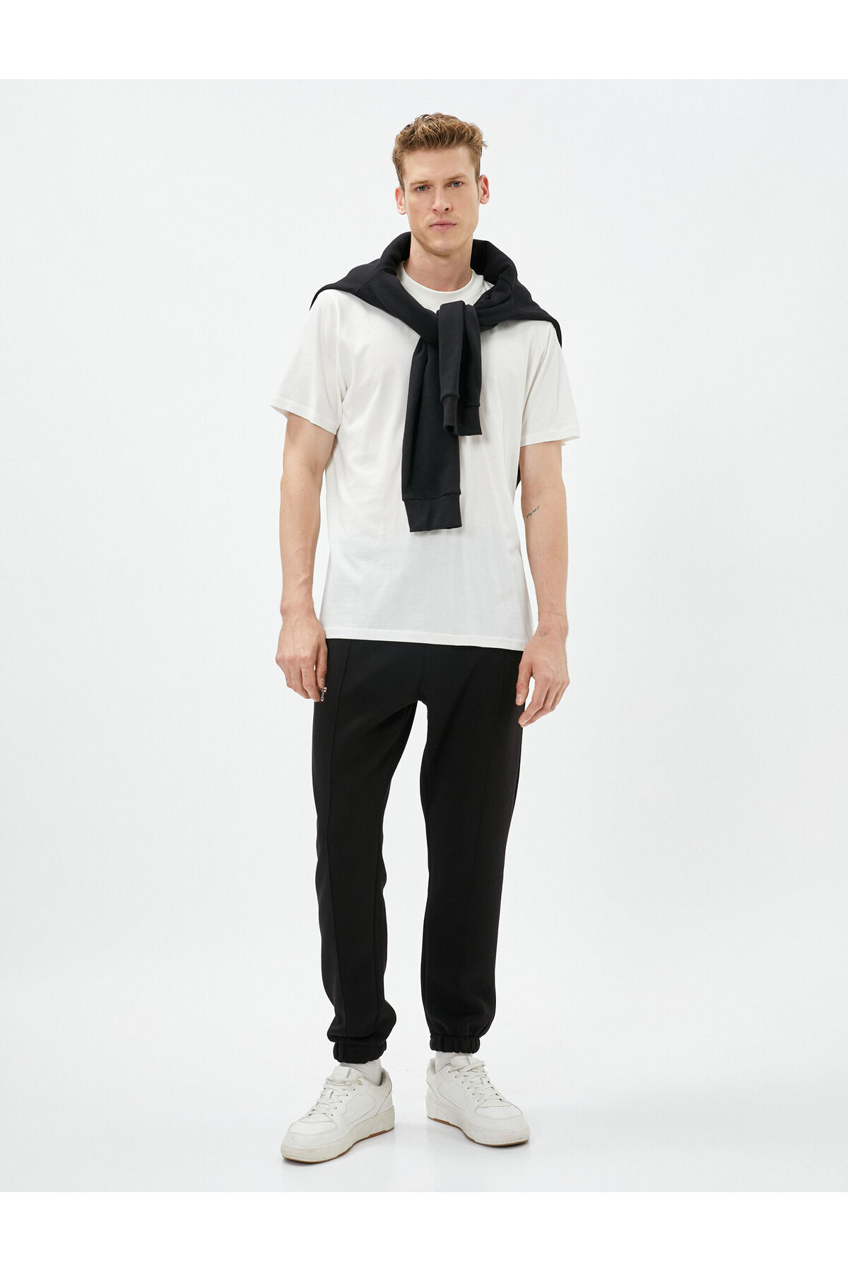 Koton Jogger Sweatpants with Stitching Detail Slogan Printed Lace Waist