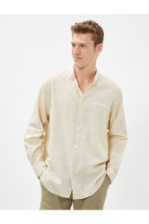 Koton Linen Blend Shirt Magnificent Collar Pocket Detailed Buttoned Long Sleeve