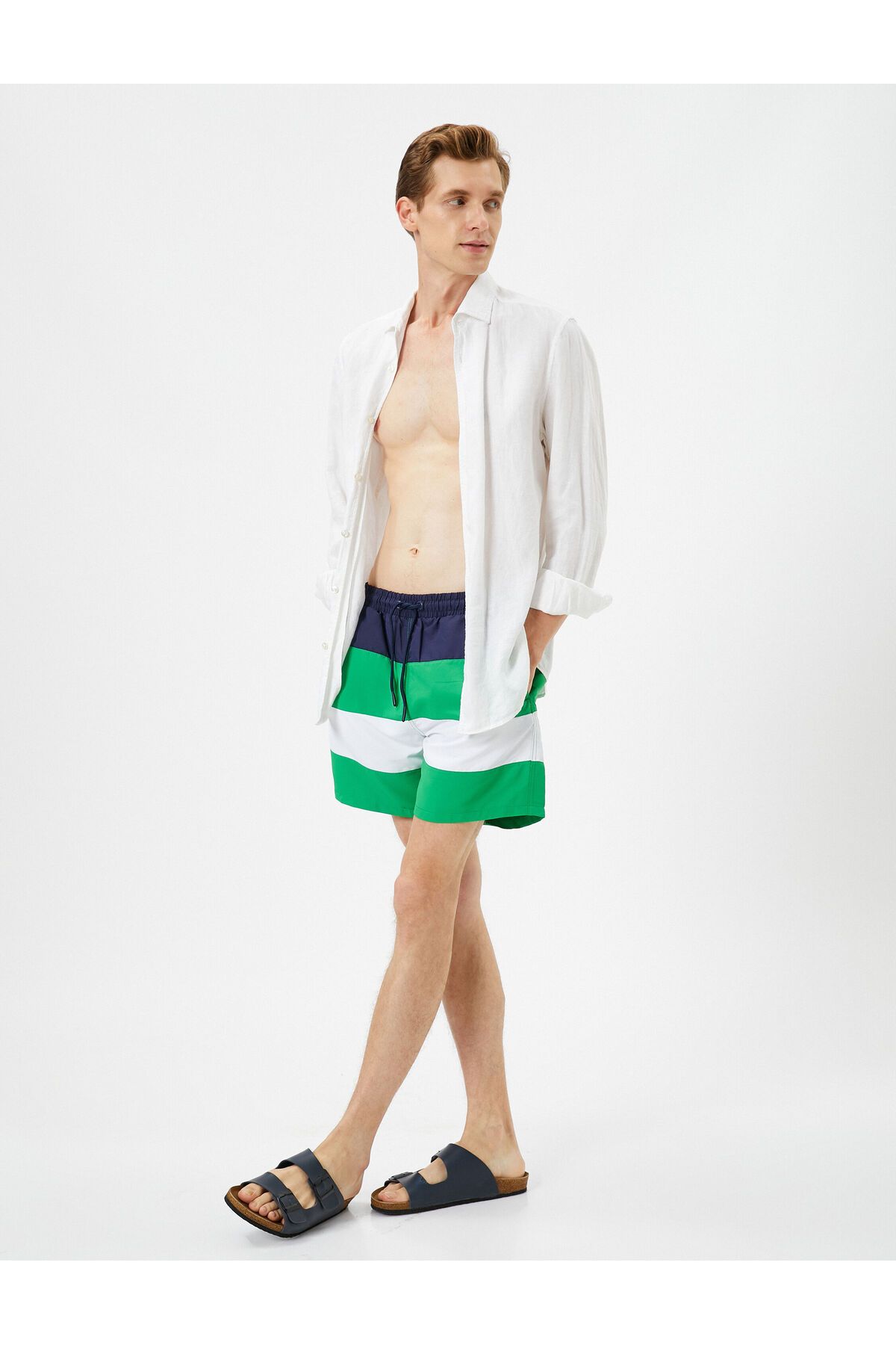 Koton Marine Shorts Color Block Laced Waist Pocket