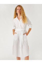 Koton Midi Shirt Dress Linen Blended