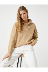 Koton Oversize pletený svetr s vysokým výstřihem a polovičním zipem