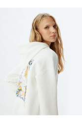 Koton Raised Oversize Sweatshirt Back Printed Hooded Long Sleeve