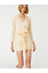 Koton s dlouhým rukávem flitry volán mini večerní šaty