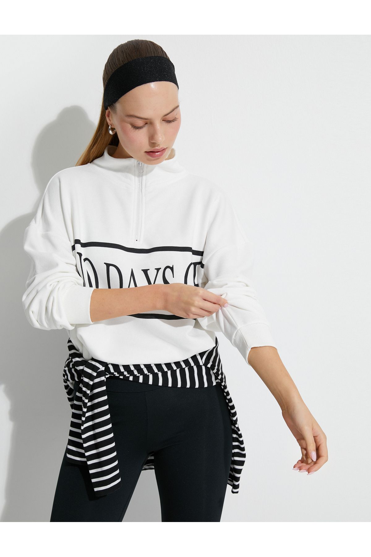 Koton Sportovní Mikina S Polovičním Zipem, Potisk Slogan, Oversize