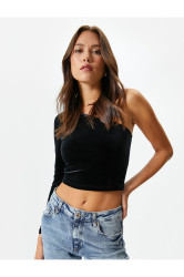 Koton Velvet One-Shoulder T-Shirt Crop