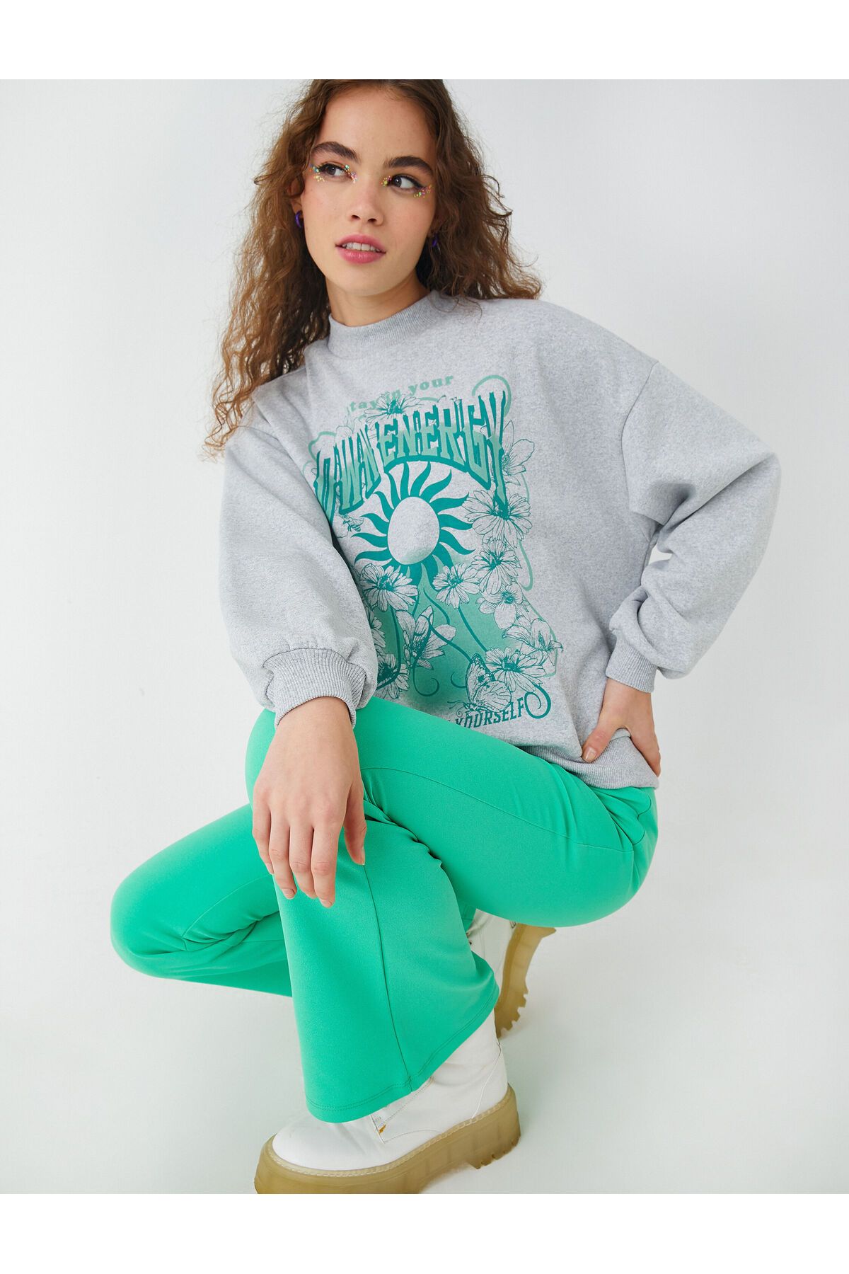 Koton Women's Gray Melange Sweatshirt