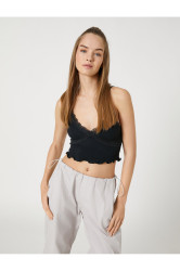 Koton Women's Strapless V-Neck Ruched Ribbed Crop Singlet