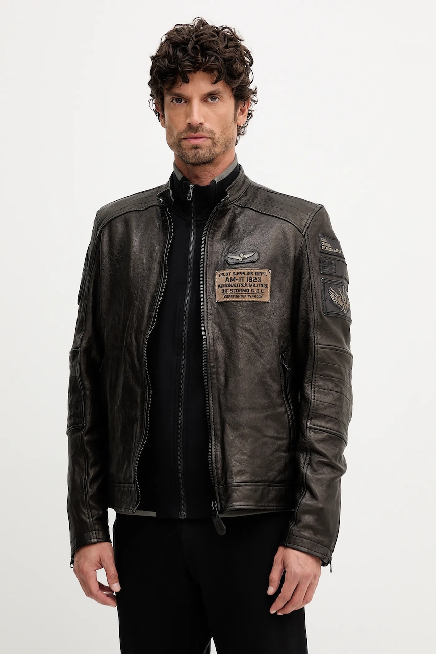 Kožená bunda Aeronautica Militare hnědá barva, PN0962U100839