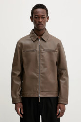 Kožená bunda Calvin Klein hnědá barva, přechodná, LV04LB901G
