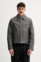 Kožená bunda Kenzo šedá barva, přechodná, FF55LB1440AB.96