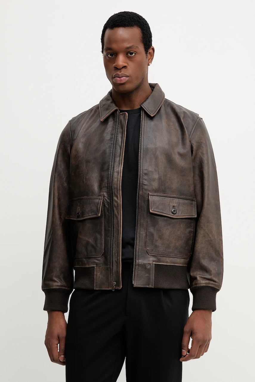 Kožená bunda Levi's hnědá barva, přechodná, 003AU