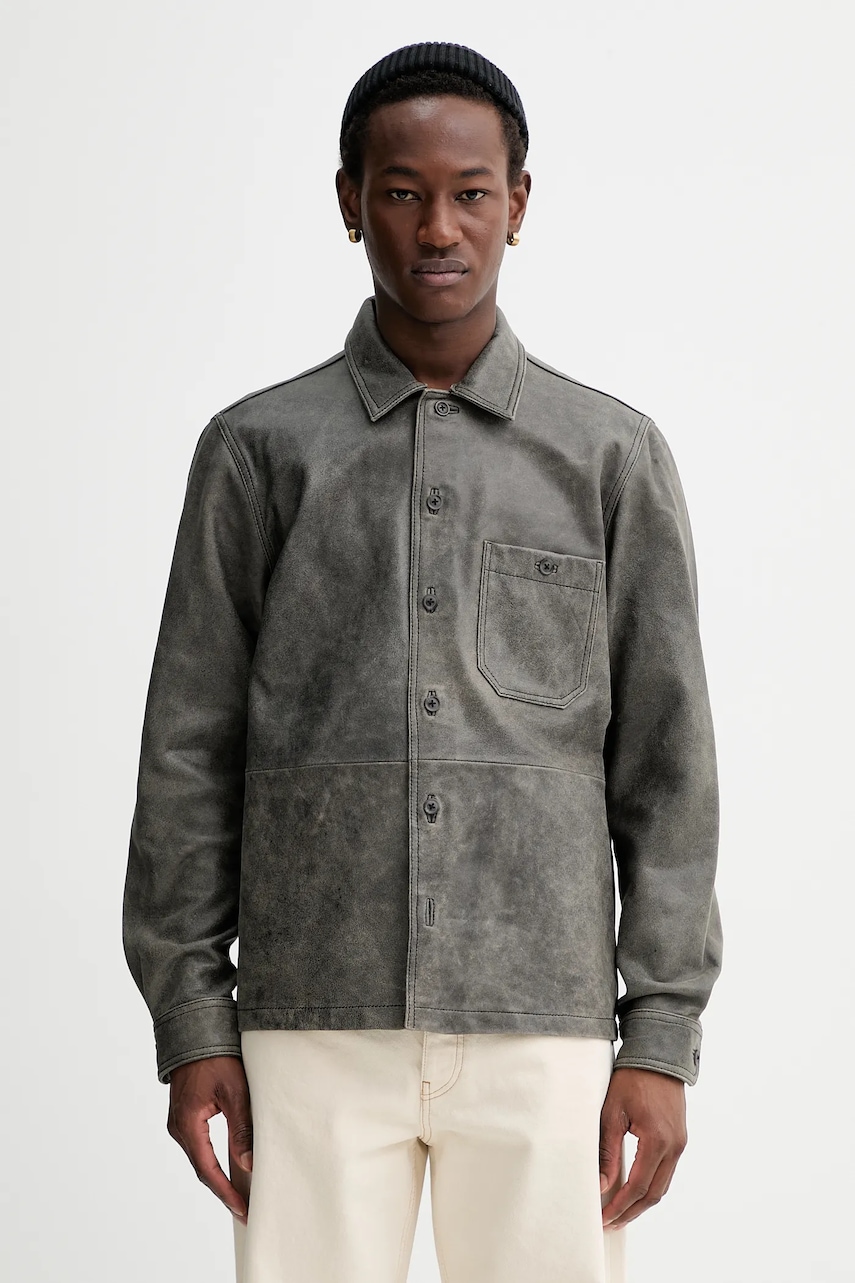 Kožená bunda Samsoe Samsoe Saruffo X C pánská, šedá barva, přechodná, M24400053