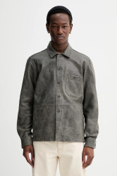 Kožená bunda Samsoe Samsoe Saruffo X C pánská, šedá barva, přechodná, M24400053