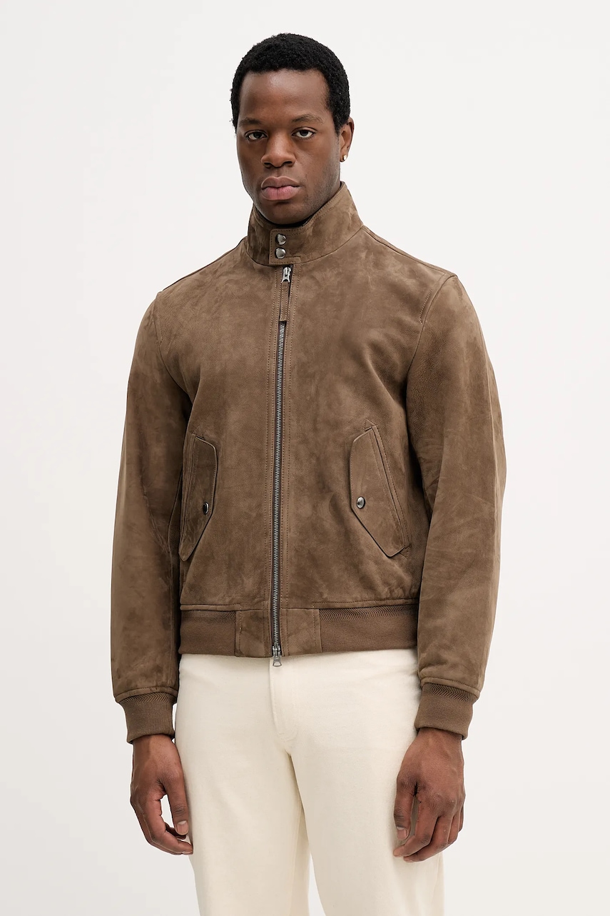 Kožená bunda Tommy Hilfiger hnědá barva, přechodná, MW0MW42976