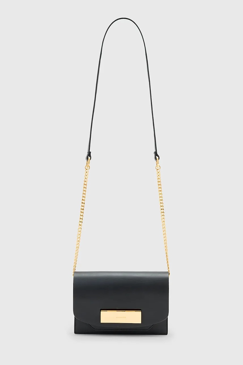 Kožená kabelka AllSaints ETTA černá barva, W339XD