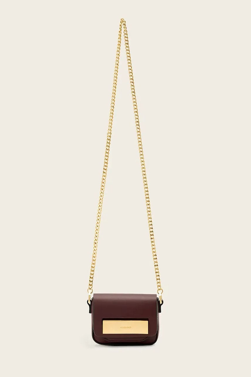 Kožená kabelka AllSaints ETTA vínová barva, W340XD