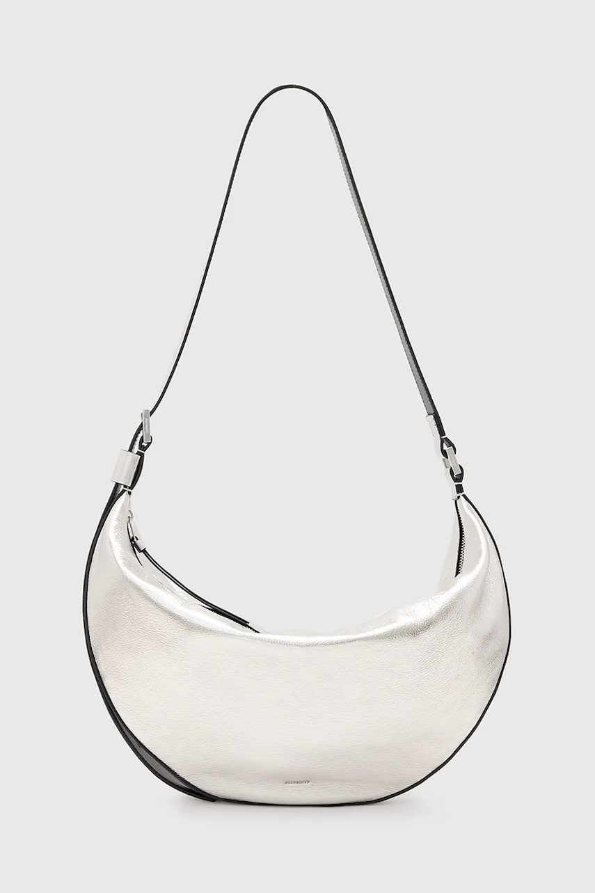 Kožená kabelka AllSaints HALF stříbrná barva, W336XC
