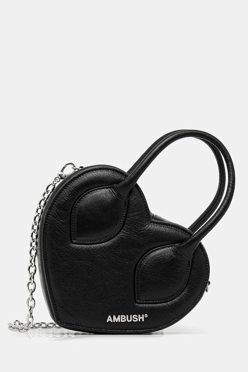 Kožená kabelka AMBUSH Heart Top Handle Bag černá barva, 12115033