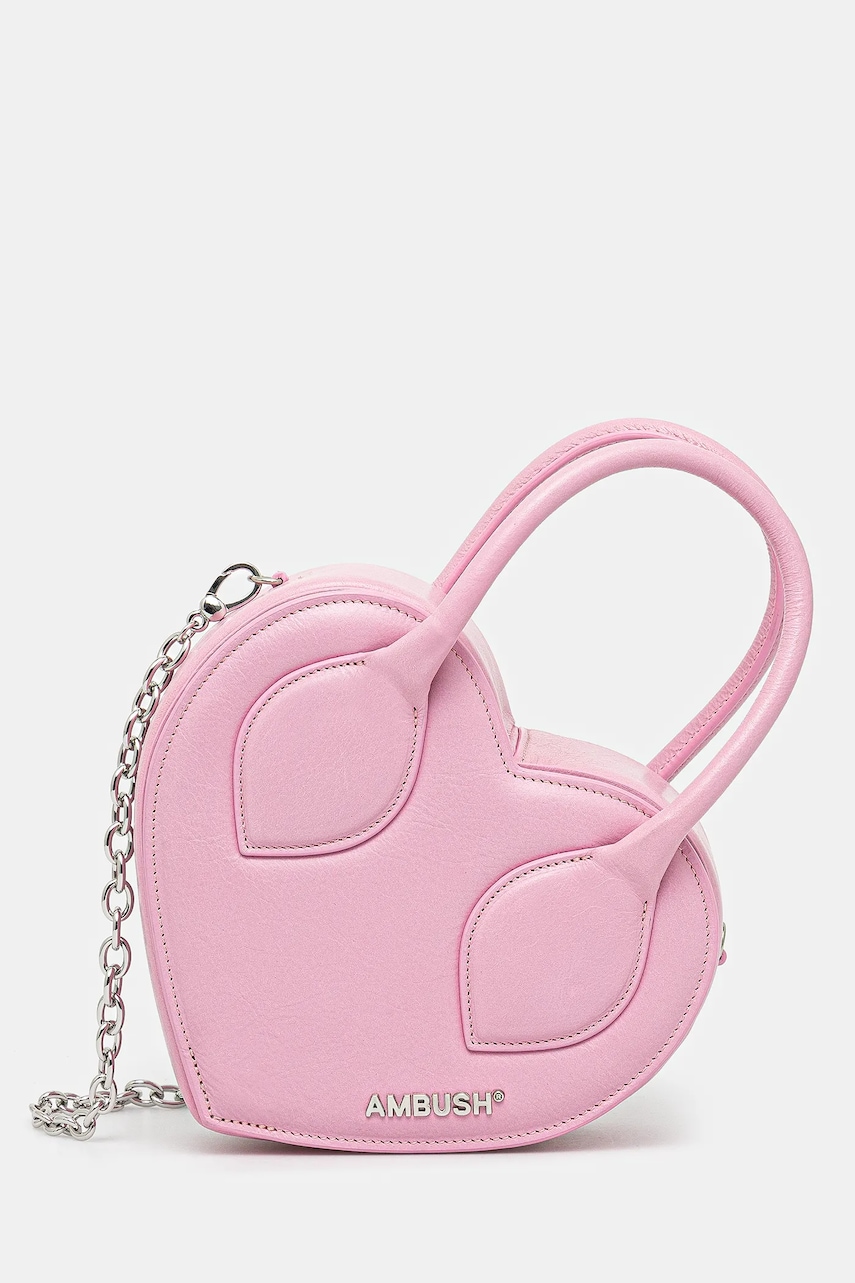 Kožená kabelka AMBUSH Heart Top Handle Bag růžová barva, 12115033