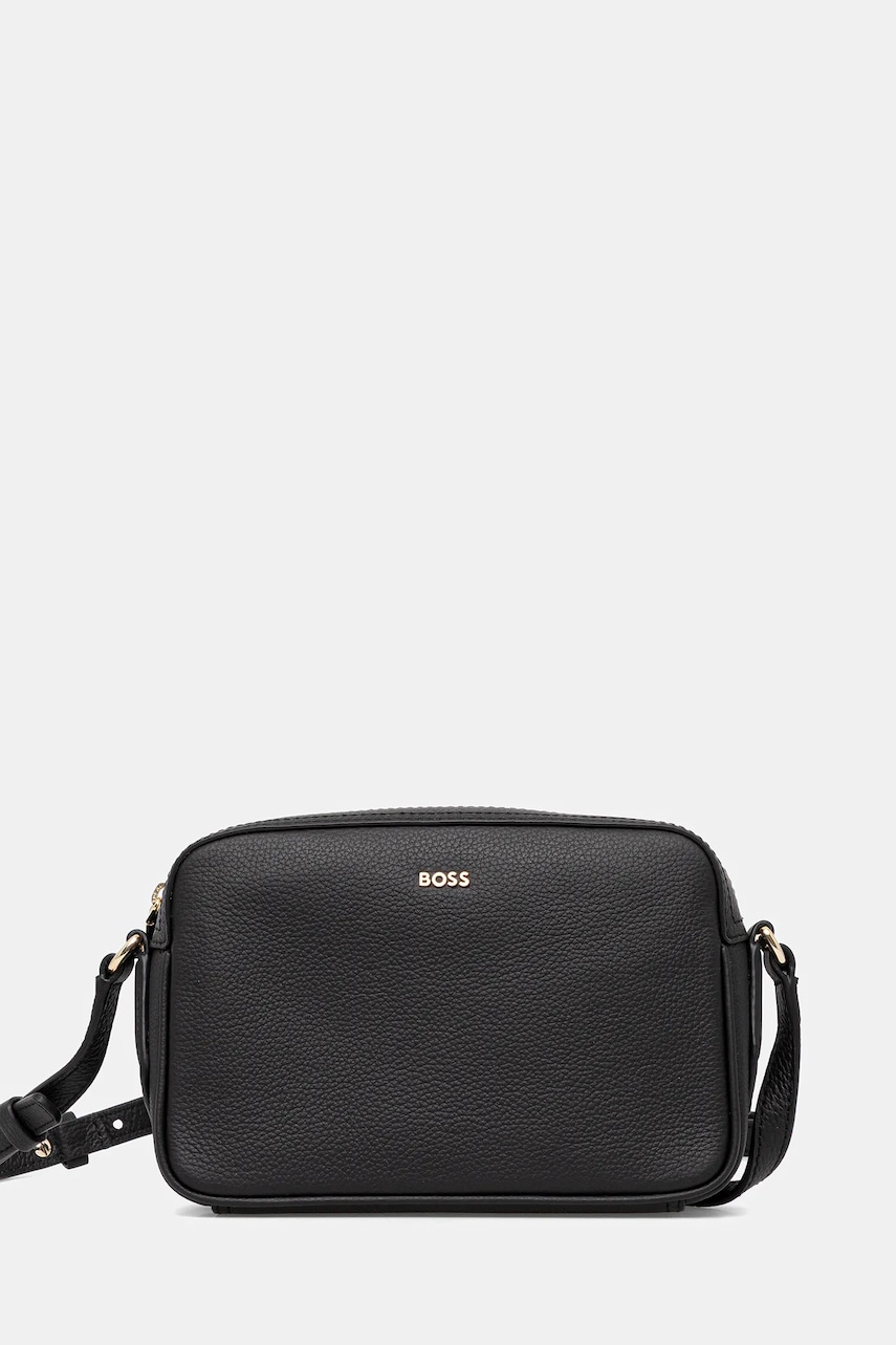 Kožená kabelka BOSS Lenah Crossbody černá barva, 50547733