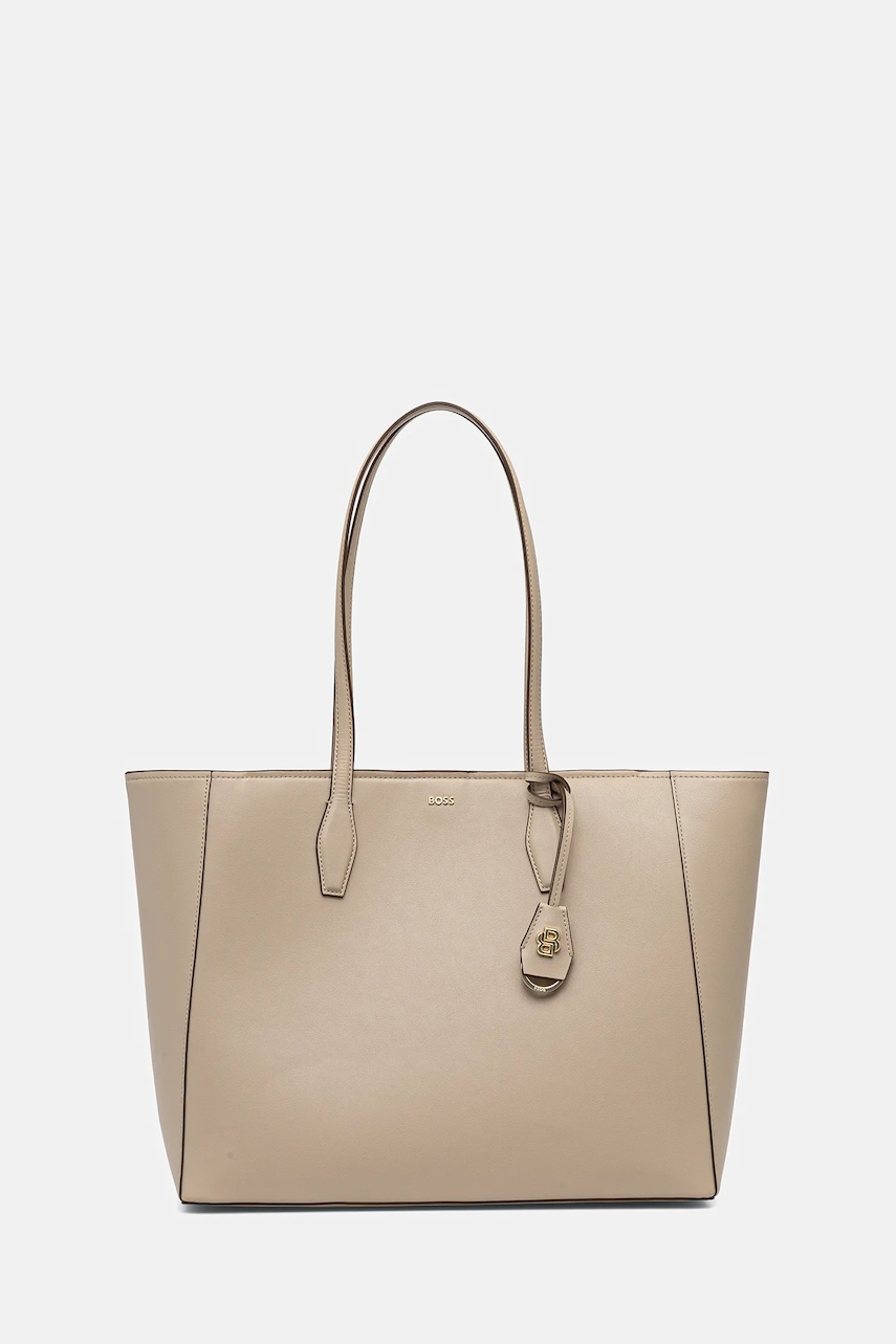 Kožená kabelka BOSS NUMAH Tote béžová barva, 50547750