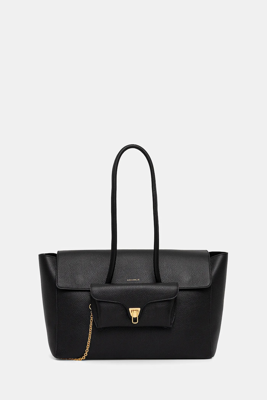 Kožená kabelka Coccinelle DOUBLE BEAT černá barva, E1.T8A.11.01.01