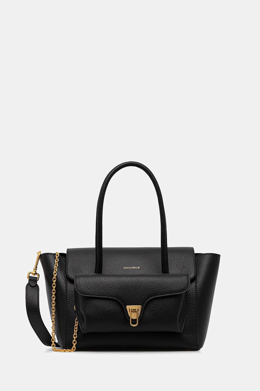 Kožená kabelka Coccinelle DOUBLE BEAT černá barva, E1.T8A.18.02.01