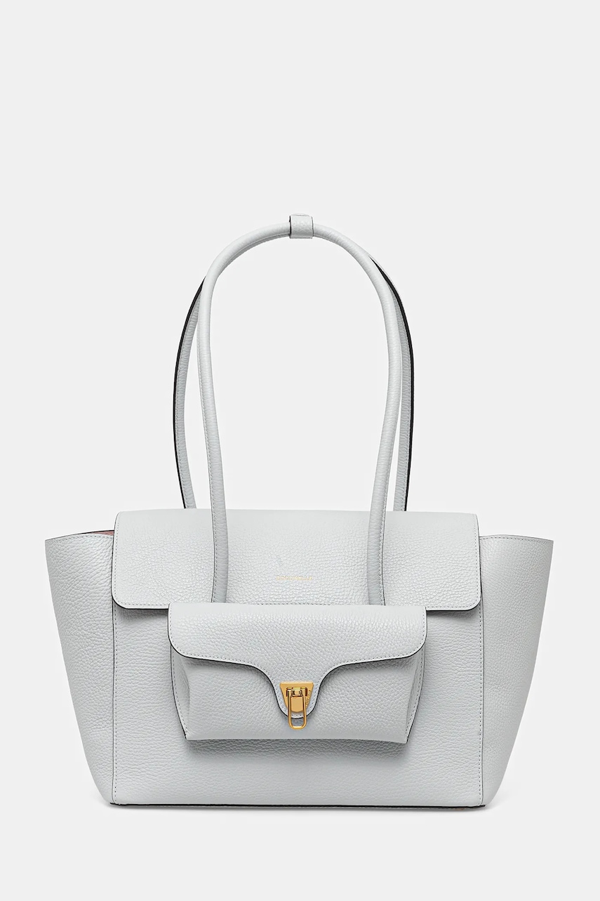 Kožená kabelka Coccinelle DOUBLE BEAT modrá barva, E1.T8A.11.02.01