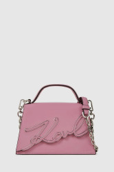 Kožená kabelka Karl Lagerfeld K/SIGNATURE růžová barva, A4W30033