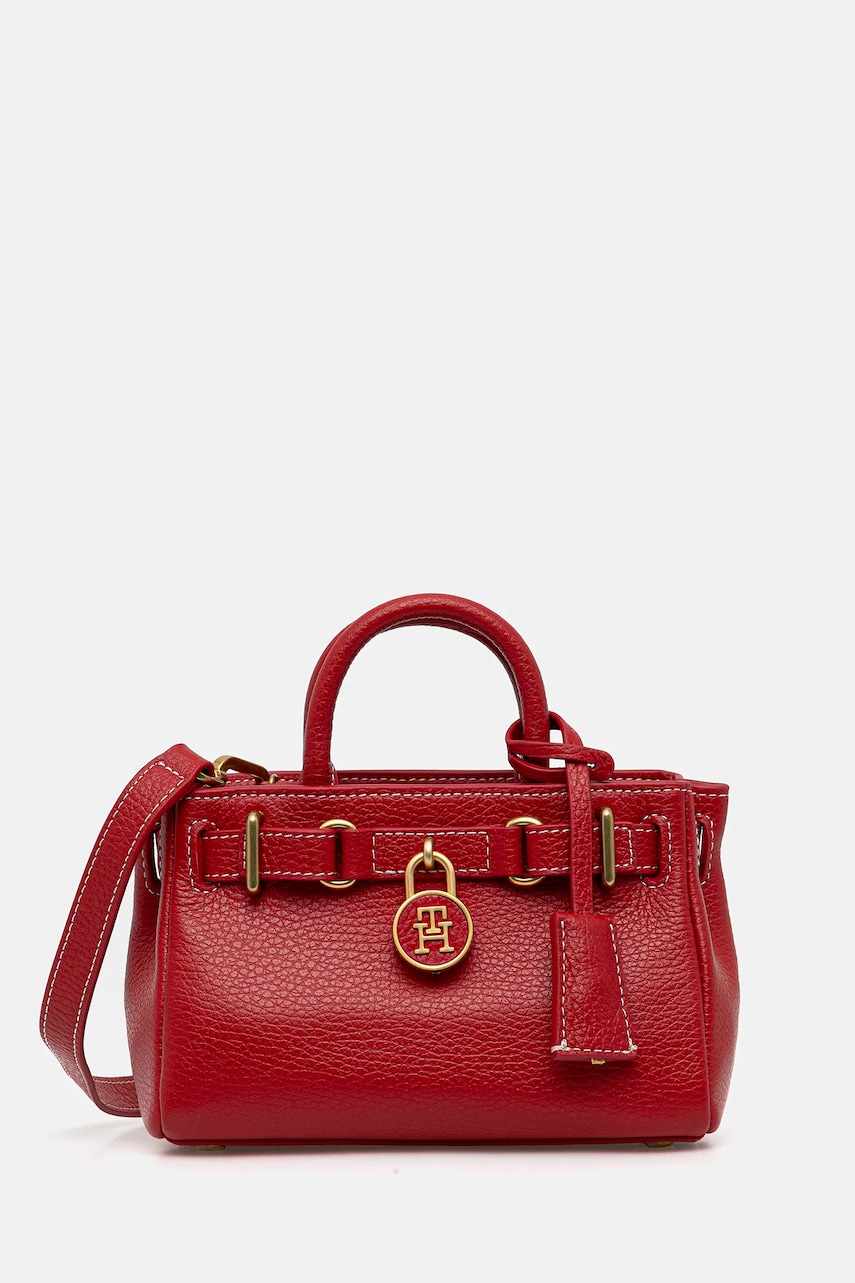 Kožená kabelka Tommy Hilfiger červená barva, AW0AW18167
