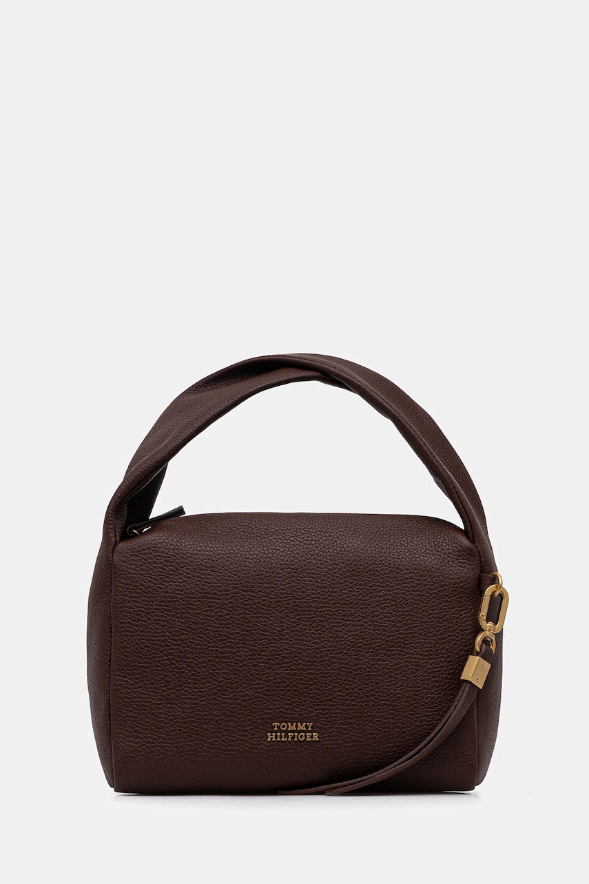 Kožená kabelka Tommy Hilfiger hnědá barva, AW0AW18150