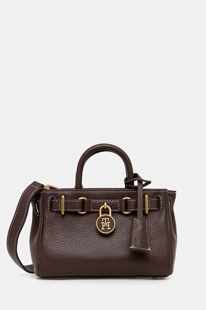 Kožená kabelka Tommy Hilfiger hnědá barva, AW0AW18167