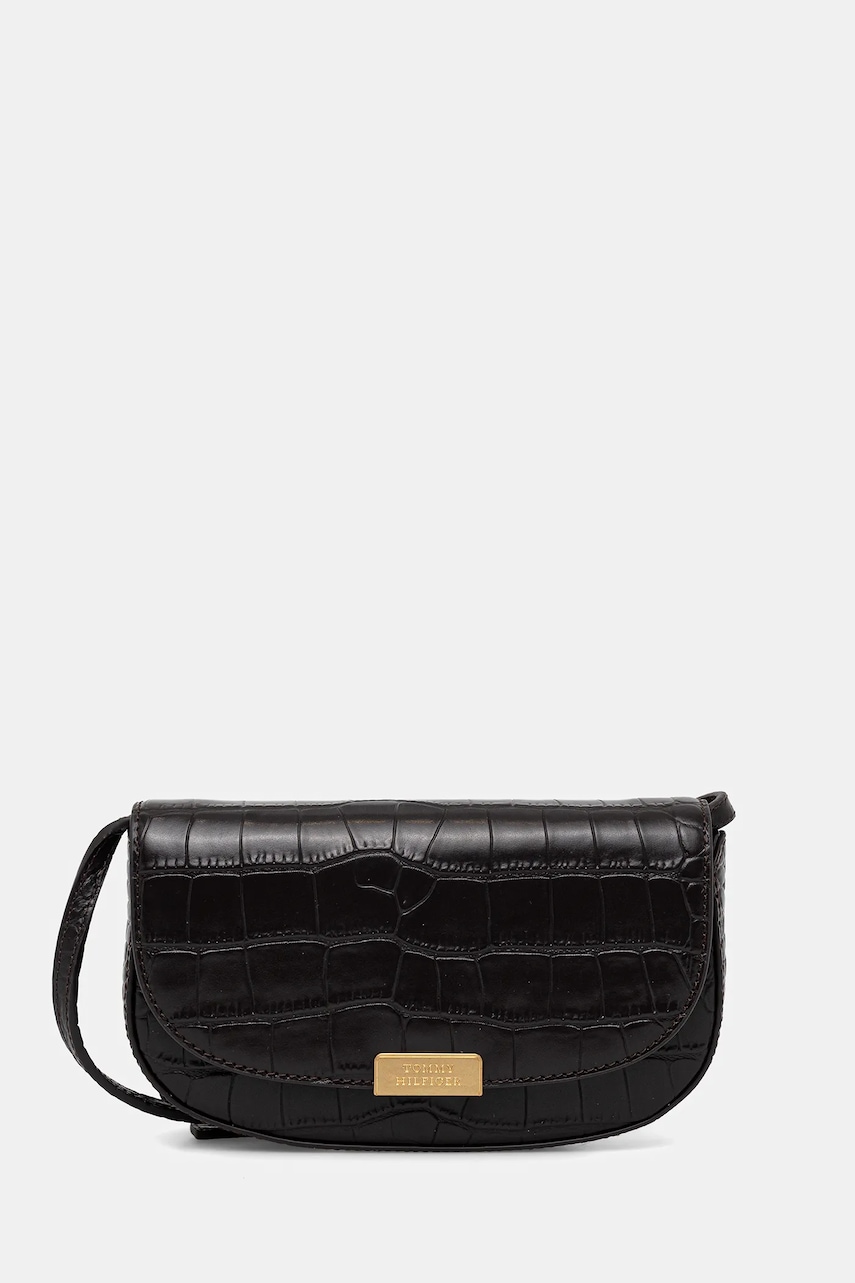 Kožená kabelka Tommy Hilfiger hnědá barva, AW0AW18203