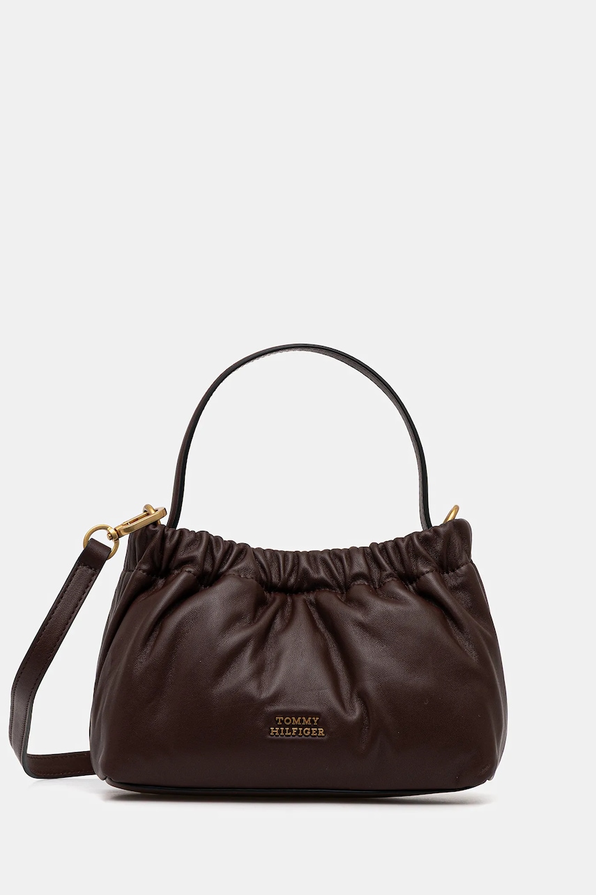 Kožená kabelka Tommy Hilfiger hnědá barva, AW0AW18306