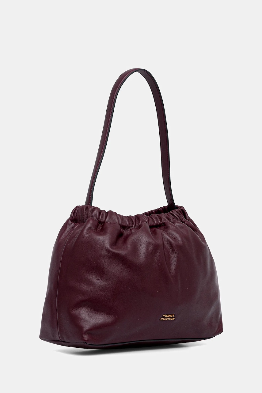 Kožená kabelka Tommy Hilfiger vínová barva, AW0AW18307